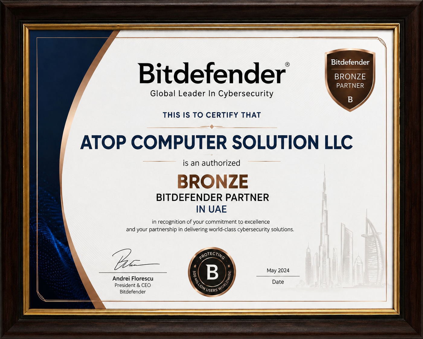 Bitdefender Bronze Partner certificate